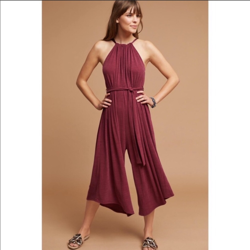 Anthro HD in Paris Wide Leg Halter Ribbed Jumpsuit